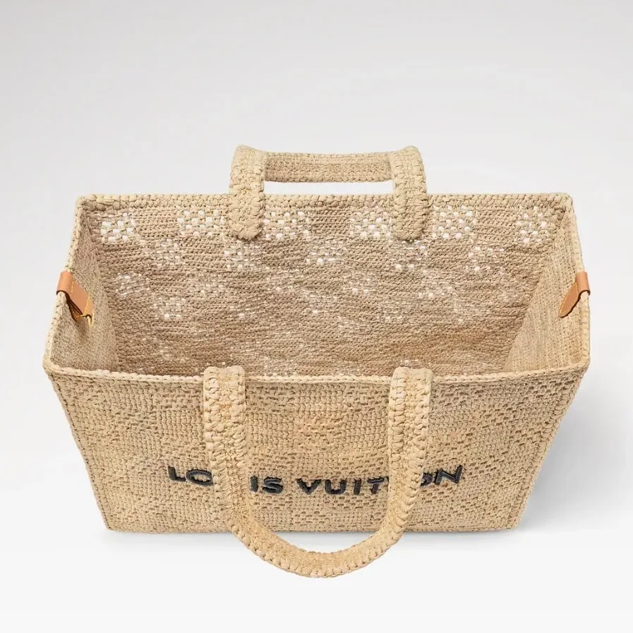 Louis Vuitton Summer Shopper MM Tote Bag / Natural Beige Raffia Gold Hardware