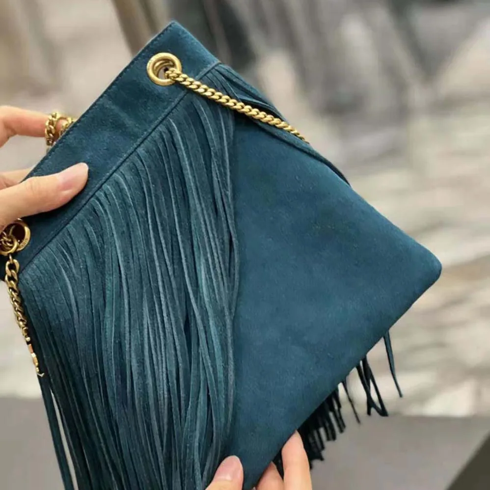 Saint Laurent YSL Grace Small Chain Bag in Suede for Women in Blue Saint Laurent YSL Grace Small Chain Bag in Suede for Women in Blue