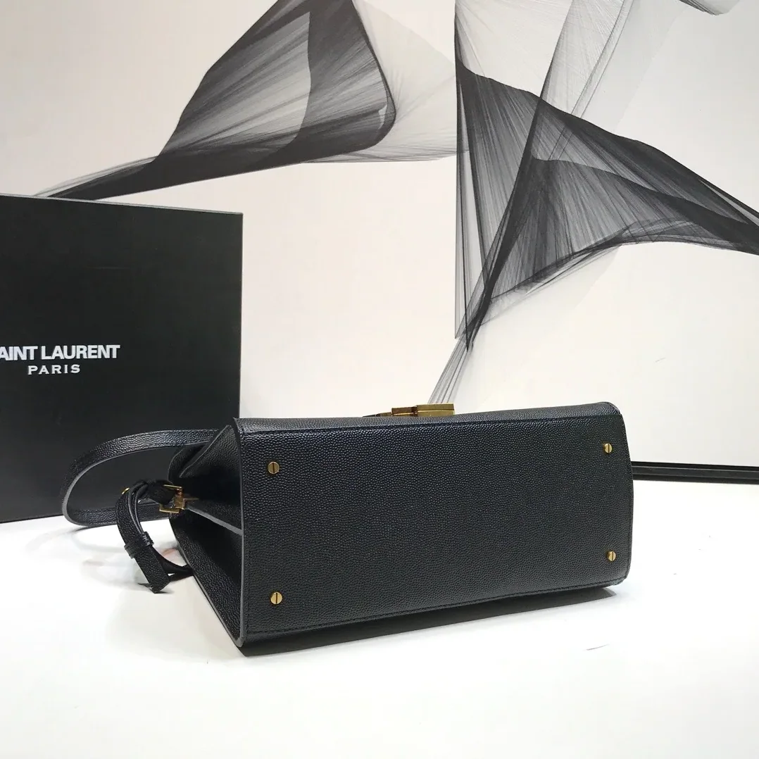 Saint Laurent Cassandra Medium Top Handle Bag In Grain Black in YSL Saint Laurent Cassandra Medium Top Handle Bag In Grain Black in YSL