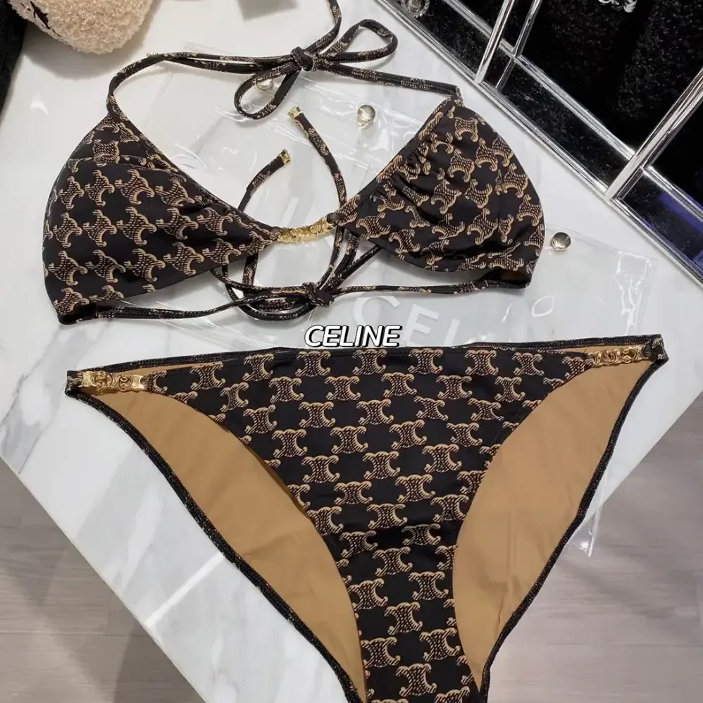 Celine Triangle Top / Swimsuit Bottom in Monogram Jersey 2X16F939T.17BR for Women Celine Triangle Top / Swimsuit Bottom in Monogram Jersey 2X16F939T.17BR for Women