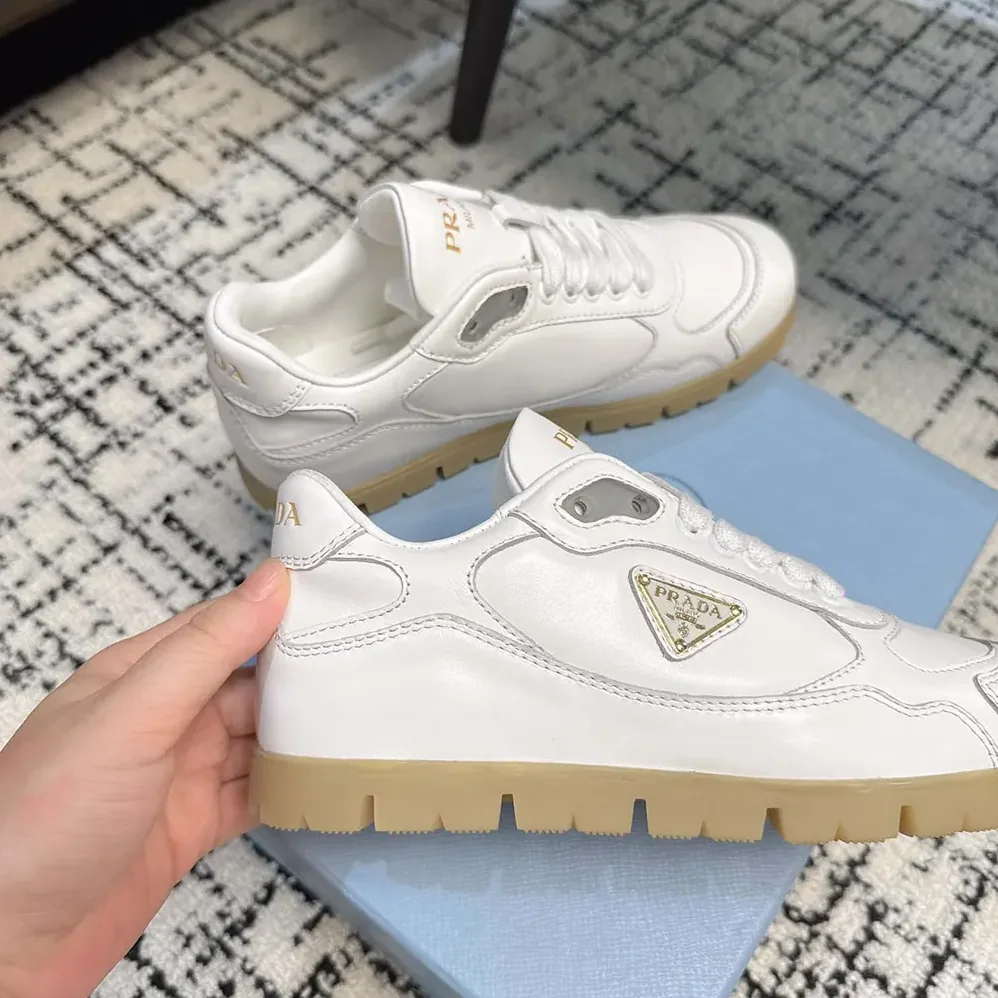 Prada Downtown Nappa Leather Sneakers for Unisex in White Prada Downtown Nappa Leather Sneakers for Unisex in White