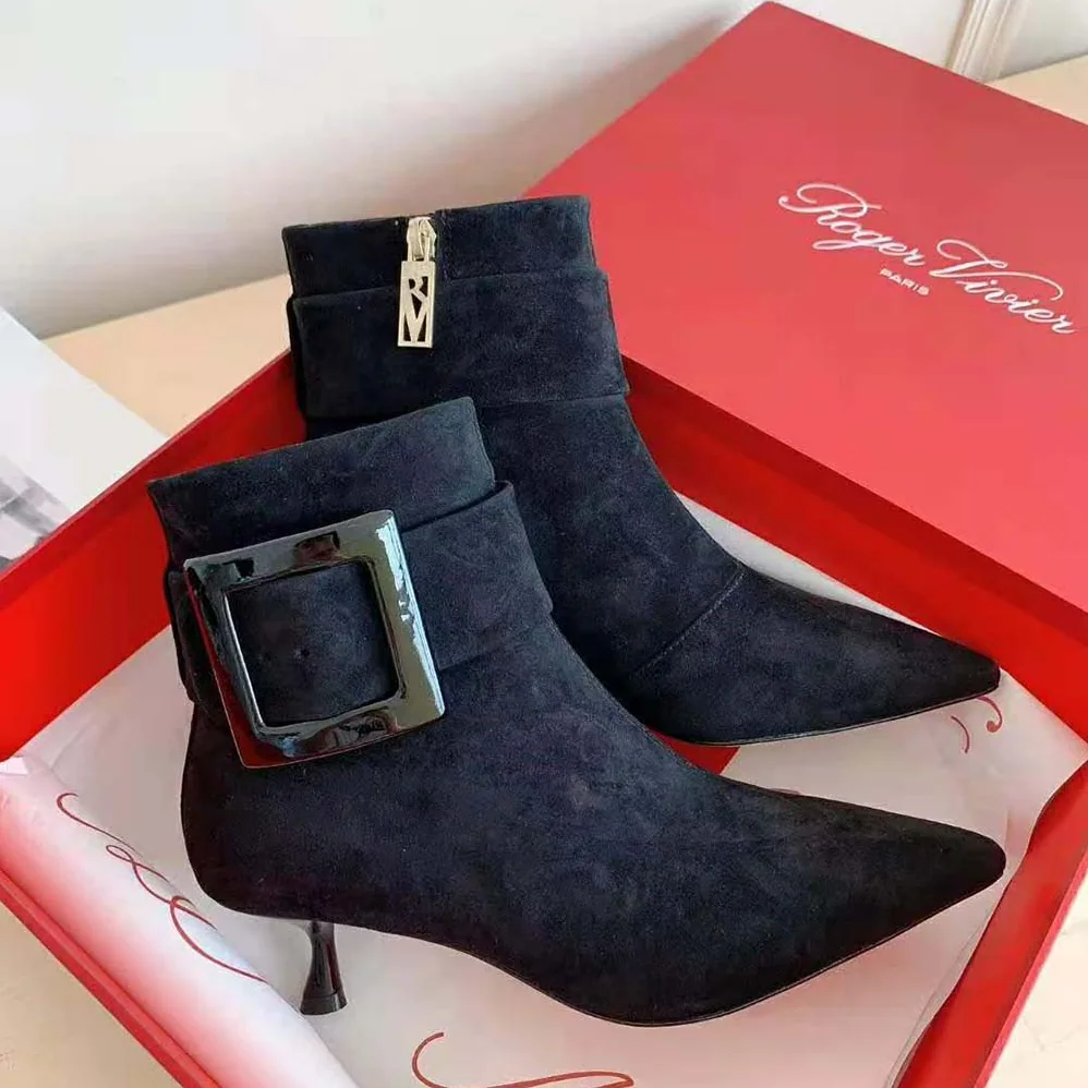 Roger Vivier Pointy Covered Buckle Ankle Boots in Suede for Women