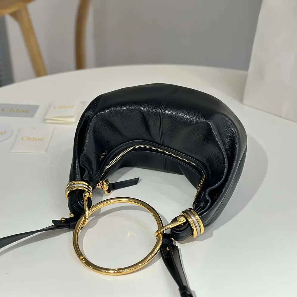 Chloe Small Bracelet Hobo Bag in Grained Leather for Women in Black Chloe Small Bracelet Hobo Bag in Grained Leather for Women in Black