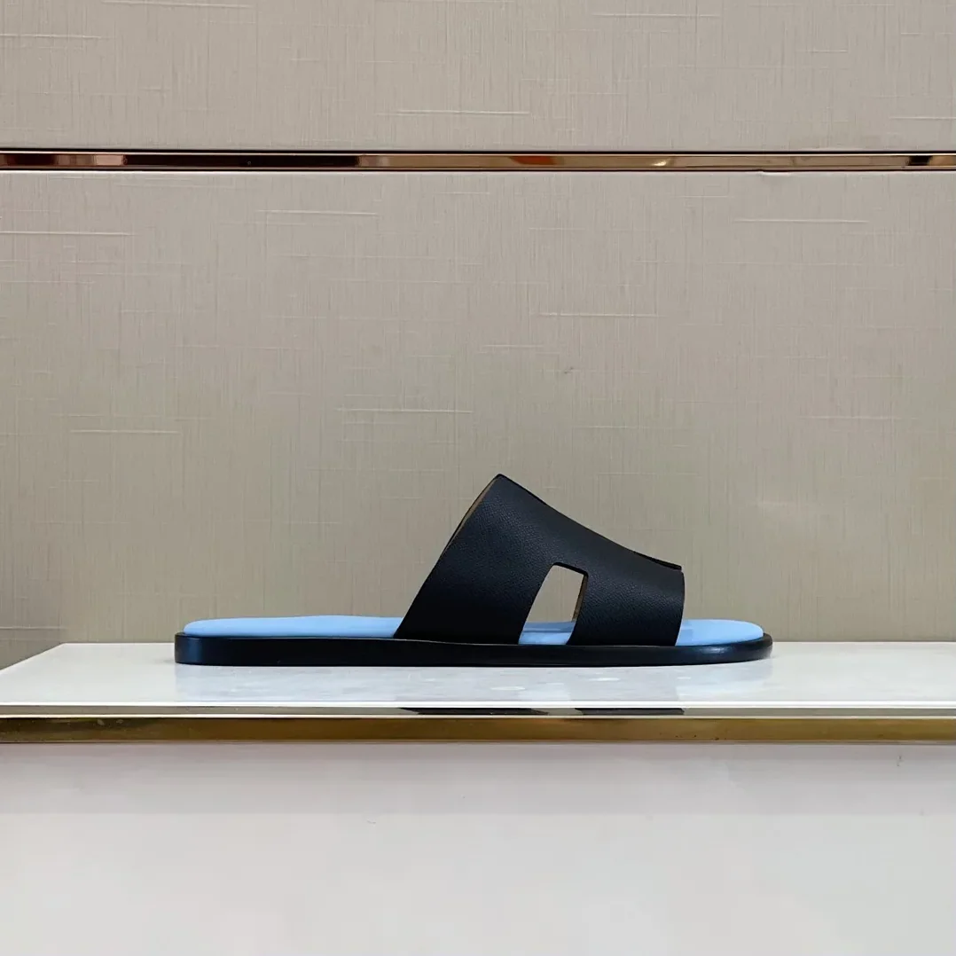 Hermes Izmir Sandals Black in Light Blue