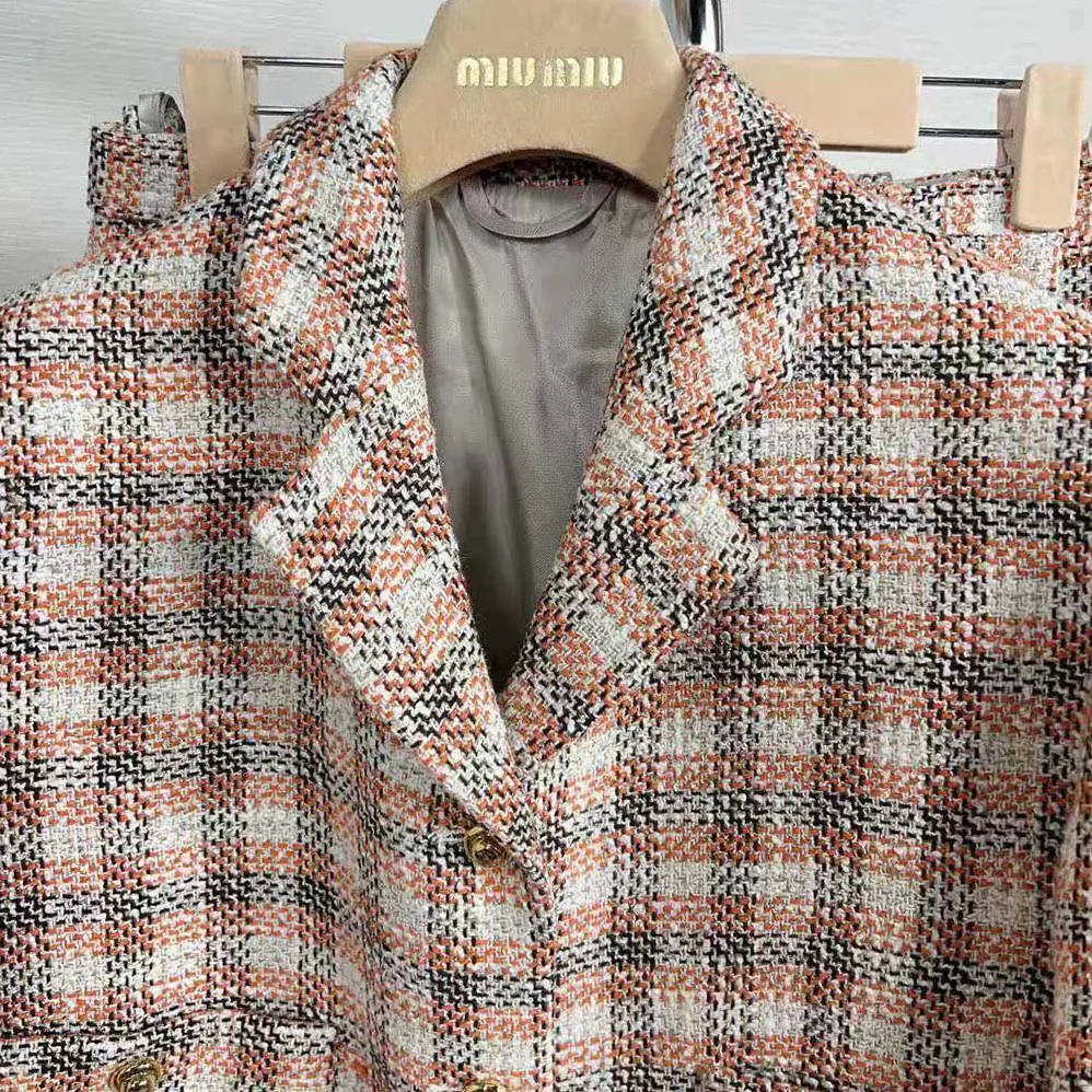 Miu Miu Single-breasted Check Jacket With Embroidered Miu Miu Logo for Women