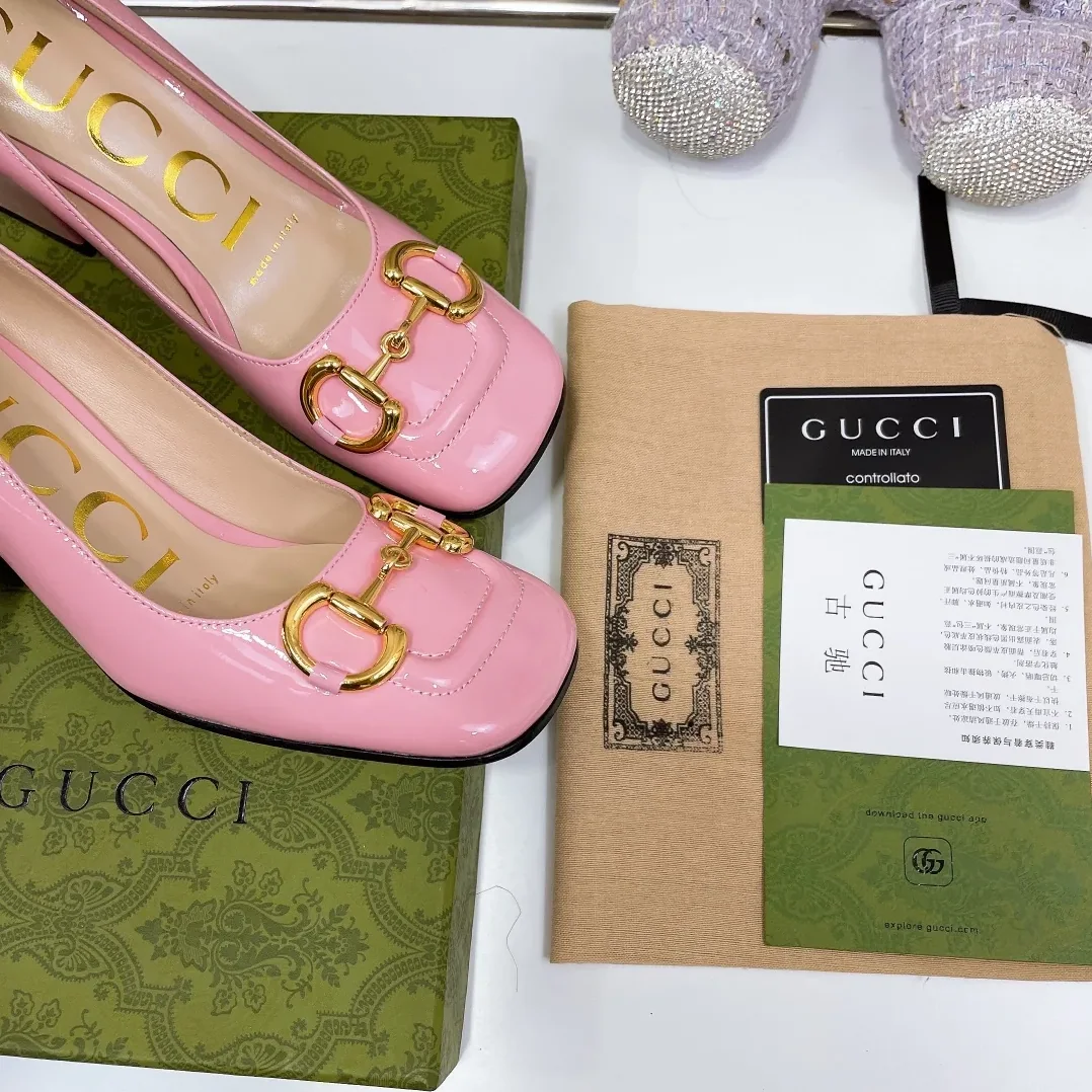 Gucci Mid-Heel Slingback With Horsebit Light Pink GG for Women Gucci Mid-Heel Slingback With Horsebit Light Pink GG for Women