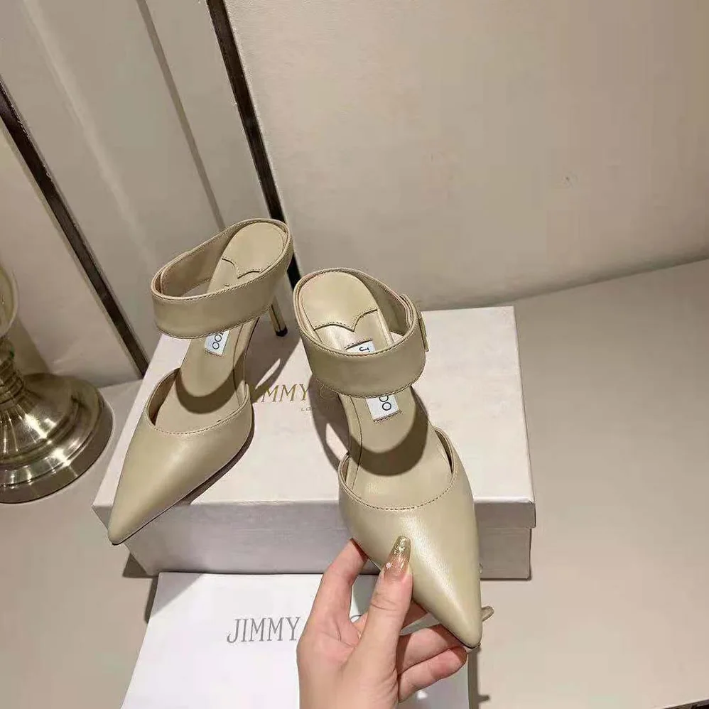Jimmy Choo Nell Mule 85 Taupe Calf Leather Mules for Women