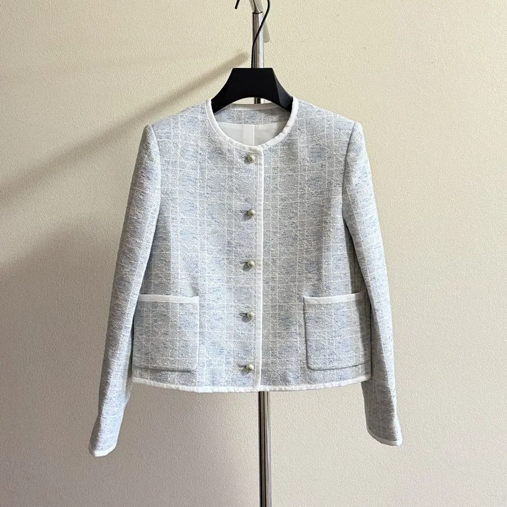 Dior Macrocannage Cropped Jacket Sky Blue Cotton for Women in Blend Tweed Dior Macrocannage Cropped Jacket Sky Blue Cotton for Women in Blend Tweed