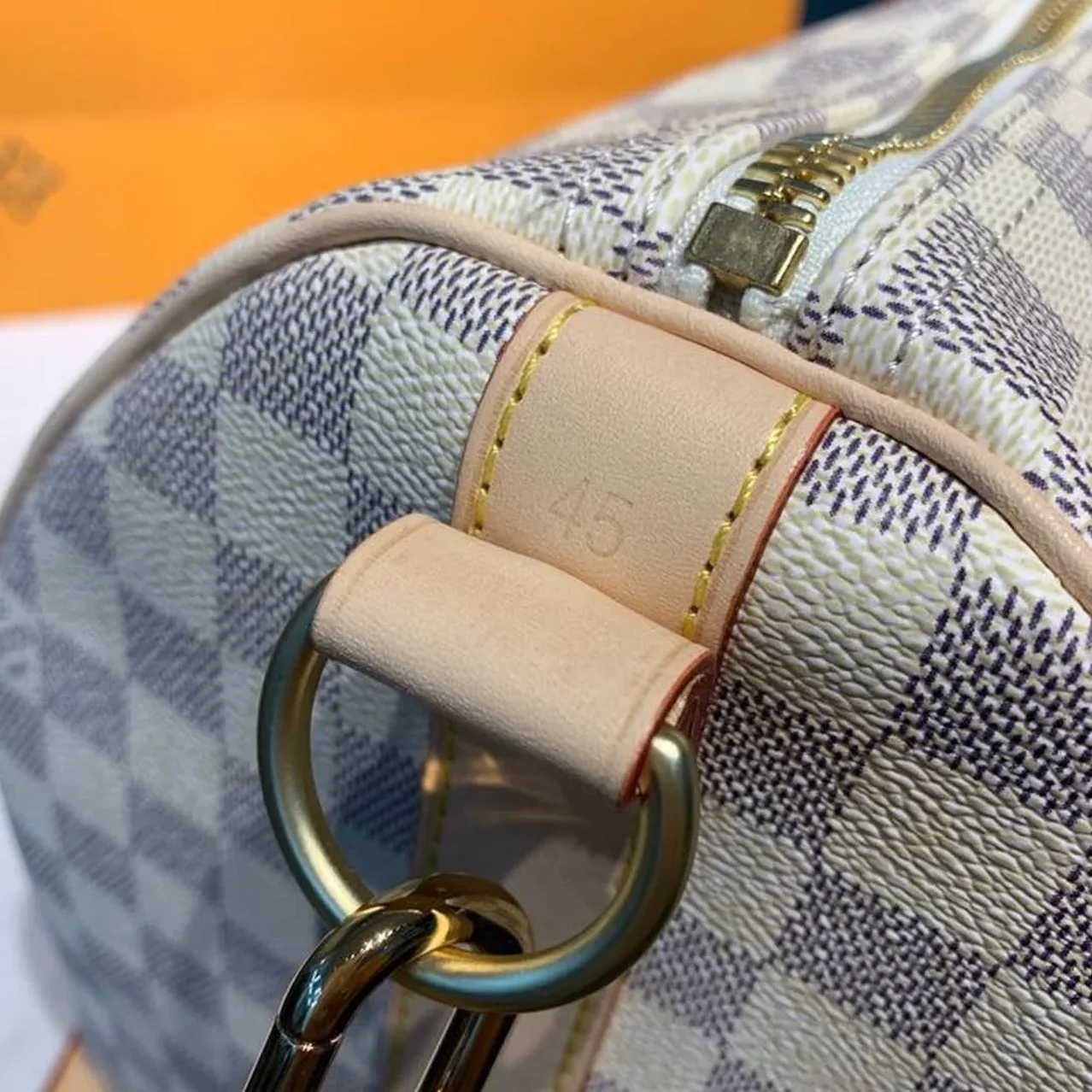 Louis Vuitton Keepall Bandouliere 45 Travel Bag in Damier Azur Gold Hardware Louis Vuitton Keepall Bandouliere 45 Travel Bag in Damier Azur Gold Hardware