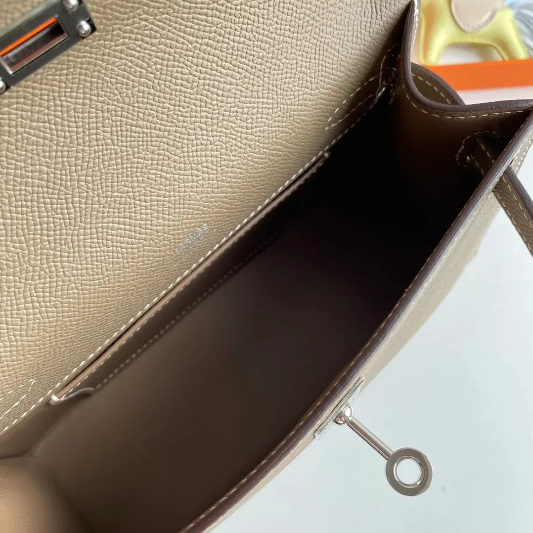 Hermes Kelly Pochette Top Handle Bag in Etoupe Epsom Palladium Hardware Hermes Kelly Pochette Top Handle Bag in Etoupe Epsom Palladium Hardware