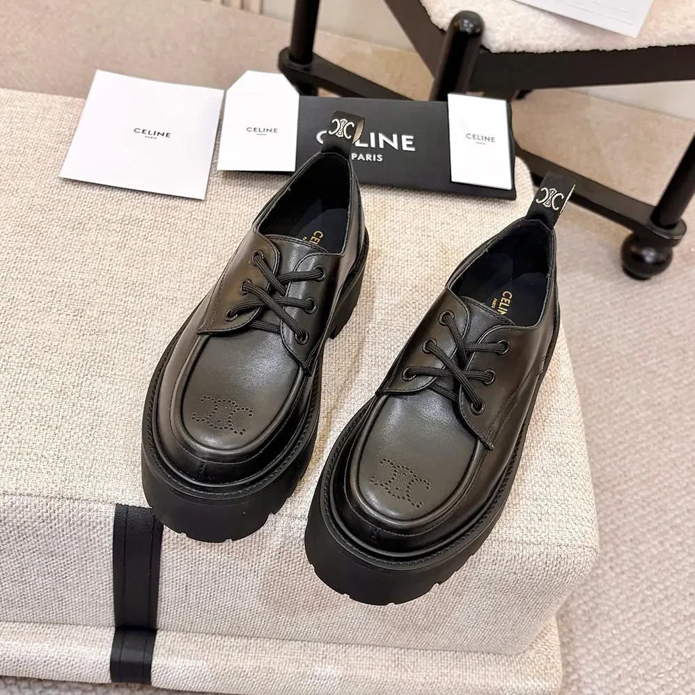 Celine Triomphe Derbies in Shiny Bull for Women in Black