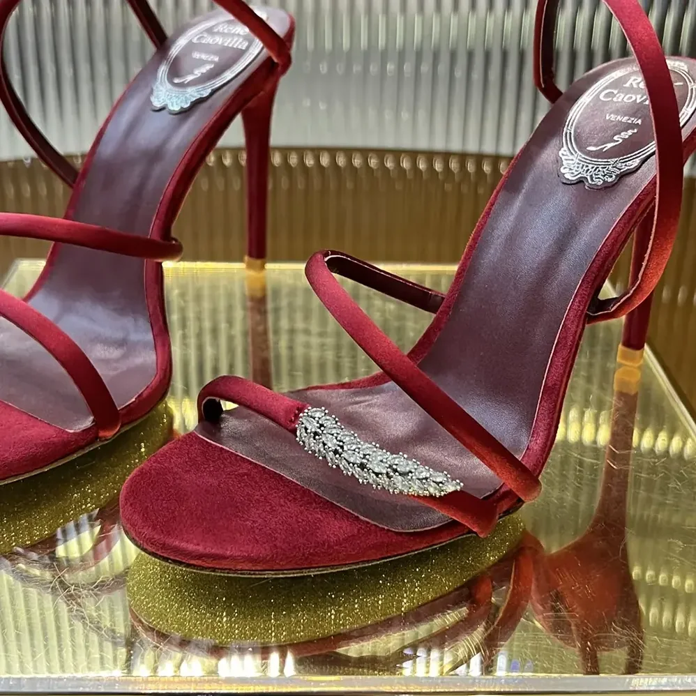 Rene Caovilla Serpente Midnight Red Sandal with Crystals 105 for Women