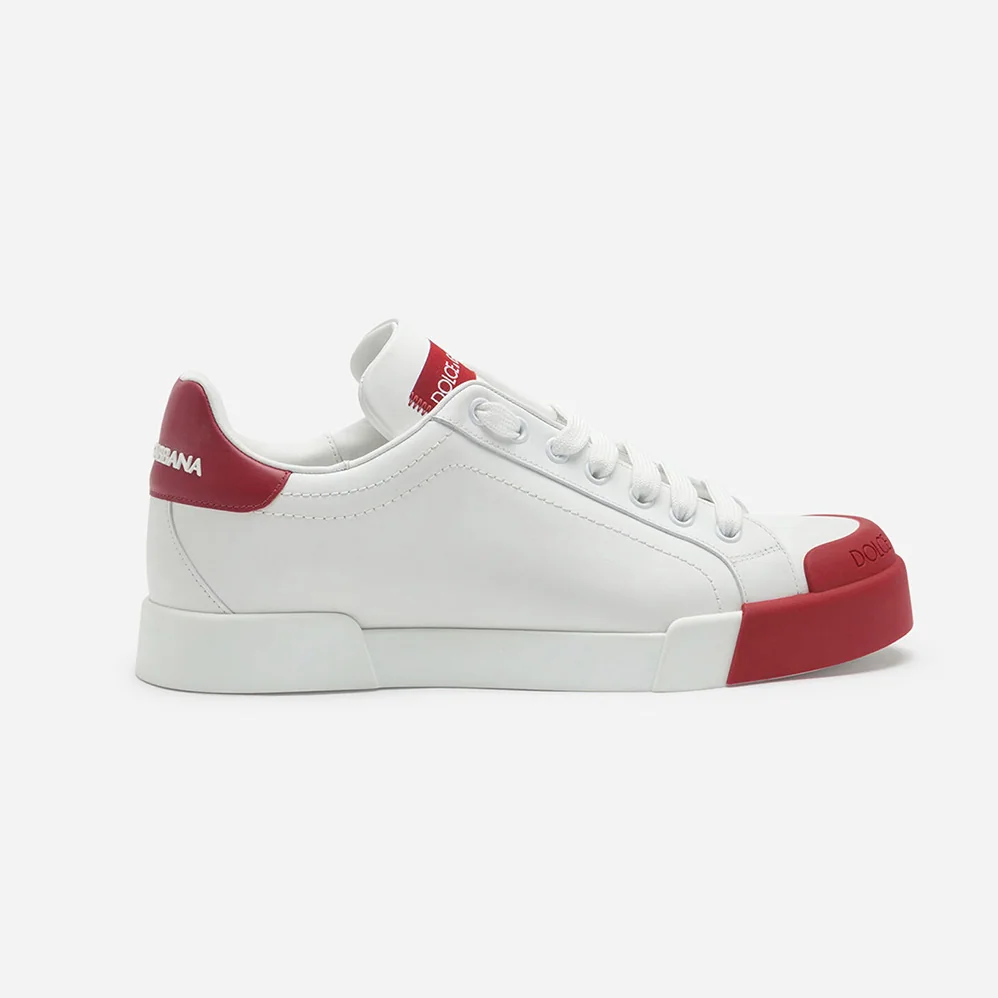 Dolce Gabbana D&G Portofino Sneakers in Nappa Leather and Rubber Toe-Cap for Women in Red