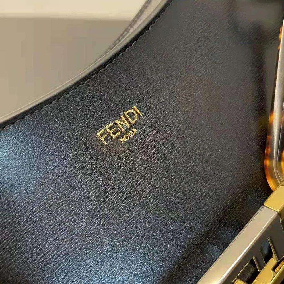 Fendi O'Lock Swing Black Leather Pouch for Women