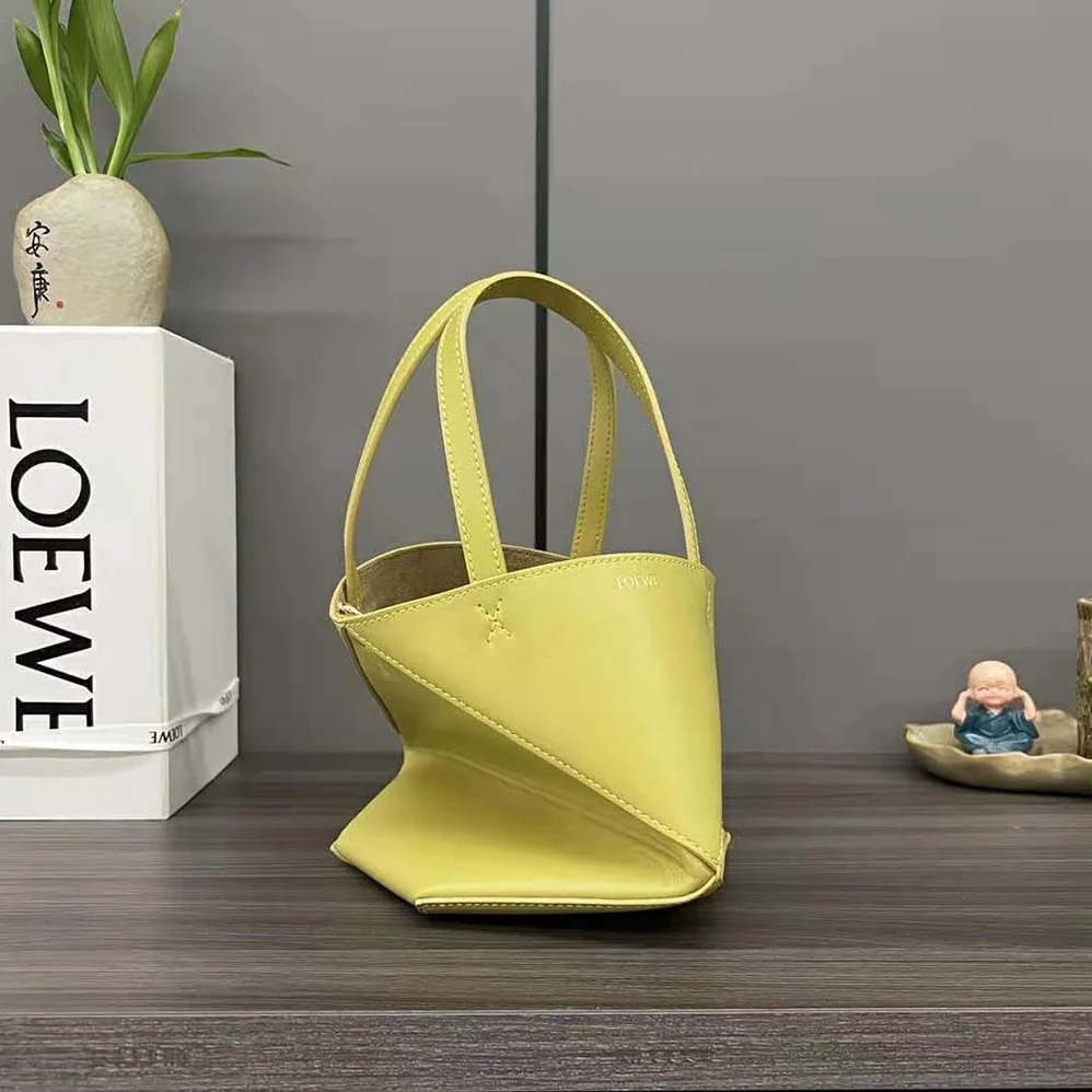 Loewe Mini Puzzle Fold Tote in Shiny Calfskin for Unisex in Yellow Loewe Mini Puzzle Fold Tote in Shiny Calfskin for Unisex in Yellow