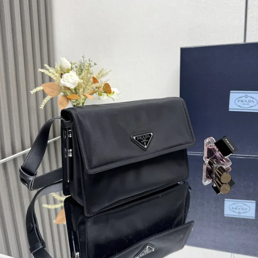 Prada Small Padded Re-Nylon Shoulder Bag for Women in Black