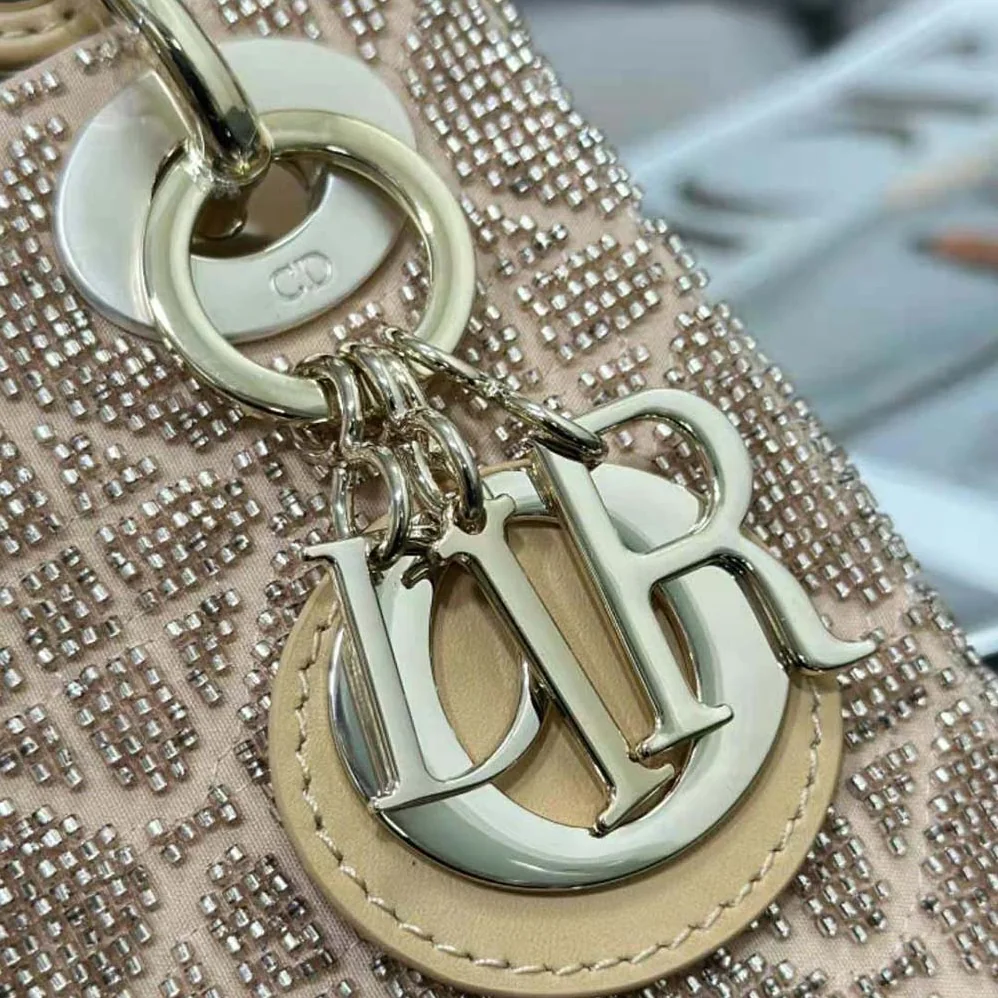 Dior Mini Lady D-joy Bag Caramel Beige Cannage Cotton Embroidered with Micropearls for Women