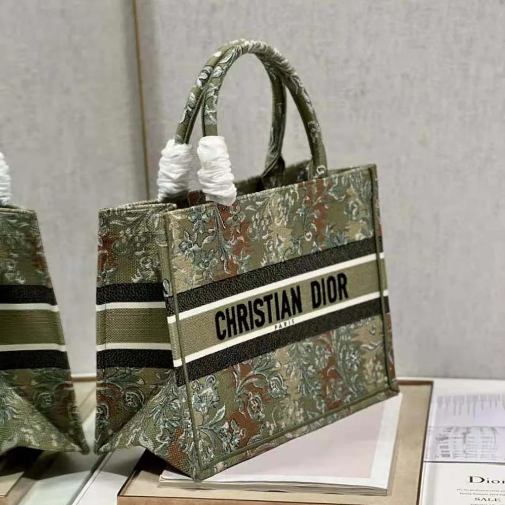 Dior Medium Dior Book Tote Metallic Green Dior Brocart Embroidery for Women Dior Medium Dior Book Tote Metallic Green Dior Brocart Embroidery for Women