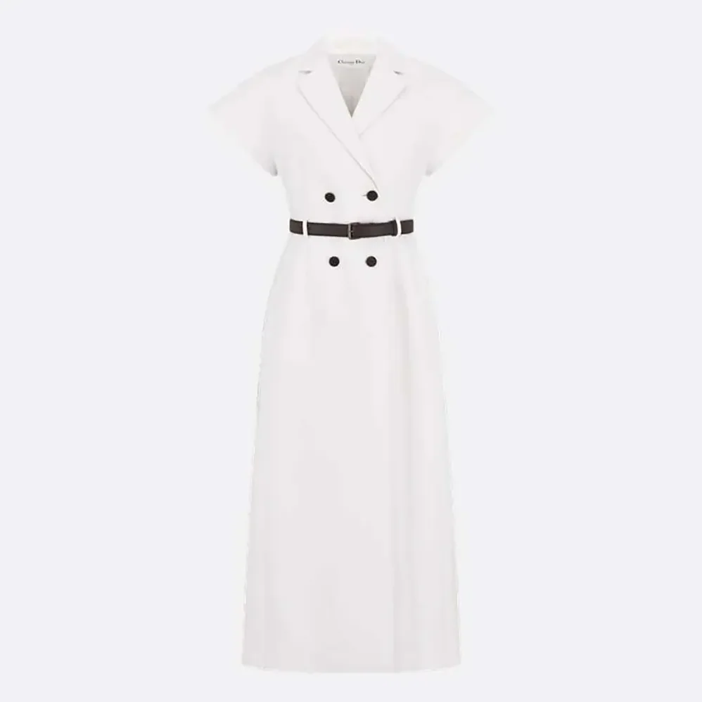 Dior Mid-Length Belted Dress Ecru Virgin Wool and Silk Grain de Poudre for Women