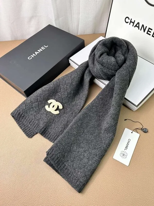 Chanel Double C Pattern Cashmere Scarf Black Chanel Double C Pattern Cashmere Scarf Black