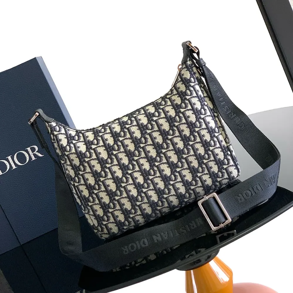 Dior Small Rider Soft Hobo Bag Beige and Black Dior Oblique Jacquard with Black Grained Calfskin for Men Dior Small Rider Soft Hobo Bag Beige and Black Dior Oblique Jacquard with Black Grained Calfskin for Men