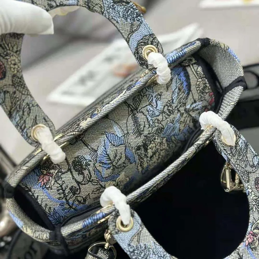 Dior Medium Lady D-lite Bag Denim Multicolor Dior Jardin Magique Embroidery for Women