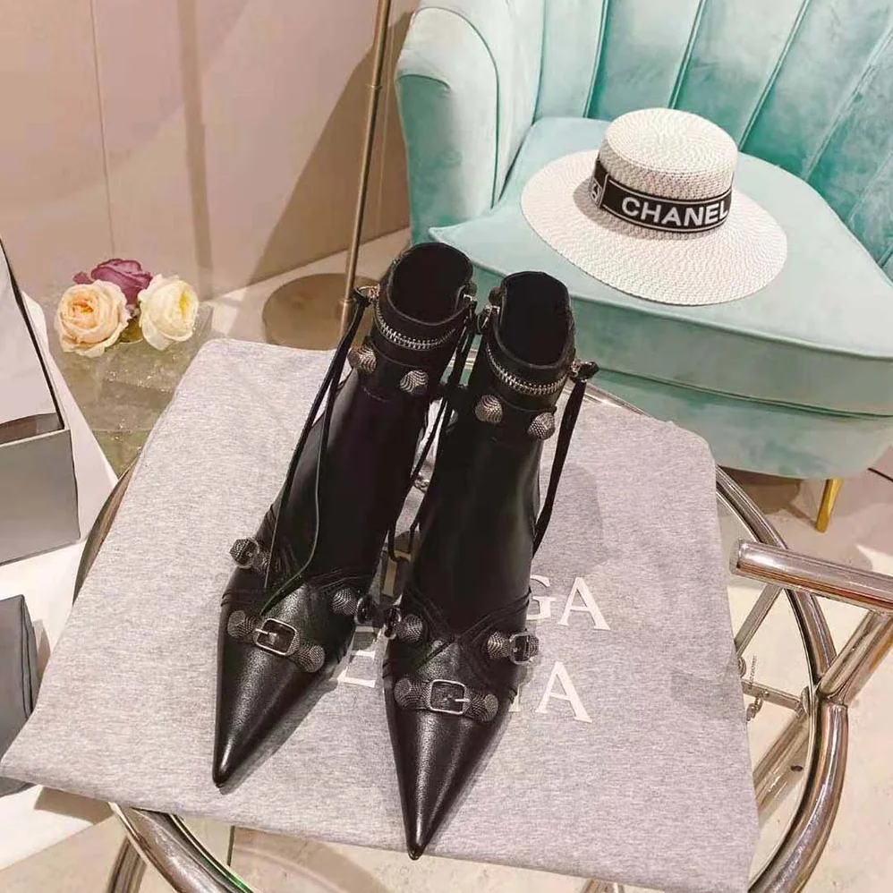 Balenciaga Cagole 90mm Bootie in Black Arena Lambskin for Women Balenciaga Cagole 90mm Bootie in Black Arena Lambskin for Women