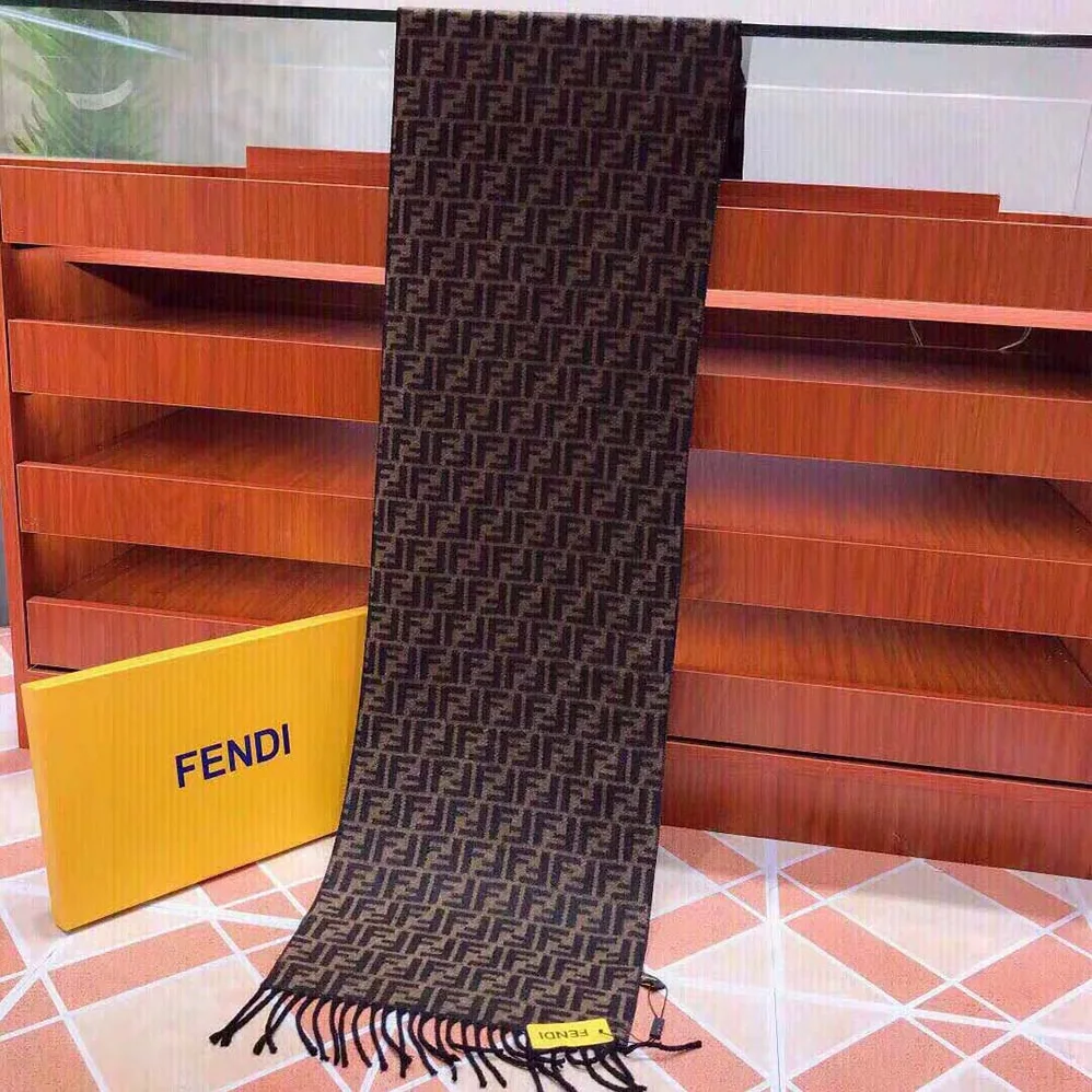 Fendi Brown Wool Scarf with Fringing for Women
