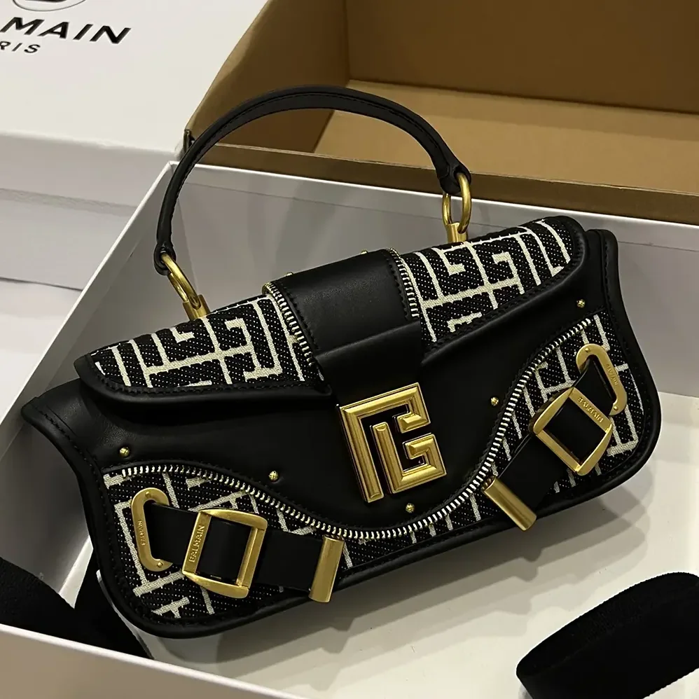 Balmain Blaze Clutch Bag in Leather with Balmain Jacquard Monogram for Women Balmain Blaze Clutch Bag in Leather with Balmain Jacquard Monogram for Women