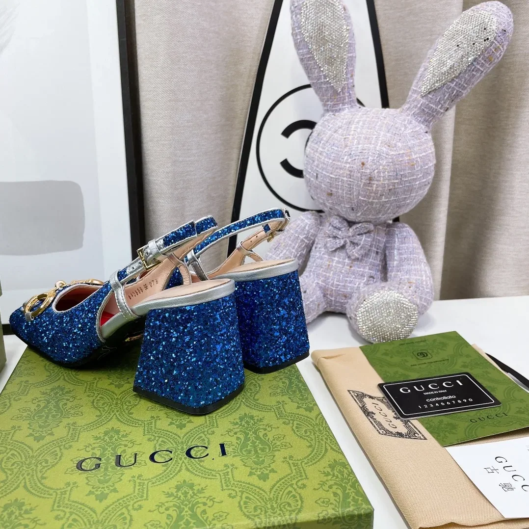 Gucci Lovelight Slingback Mid in Heel With Horsebit Blue