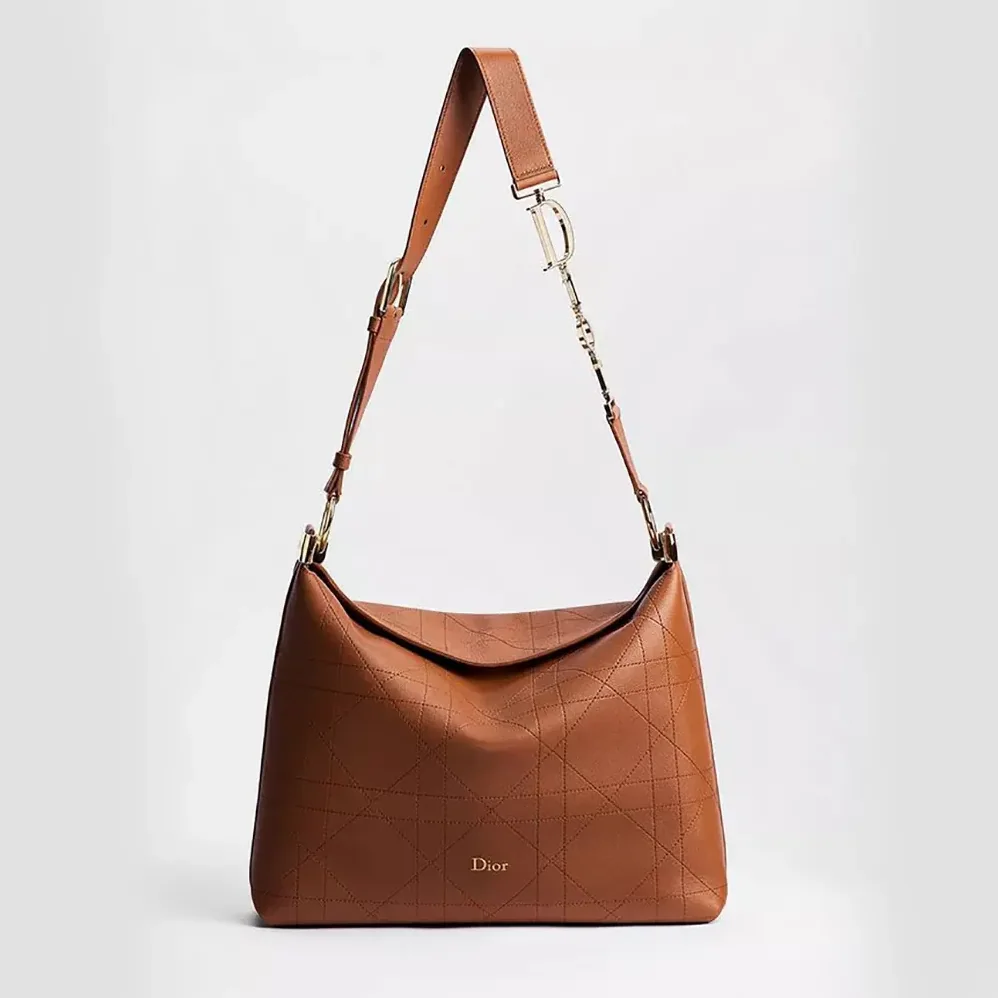 Dior Medium Diorly Bag Marron Bobby Flat Macrocannage Grained Calfskin for Women