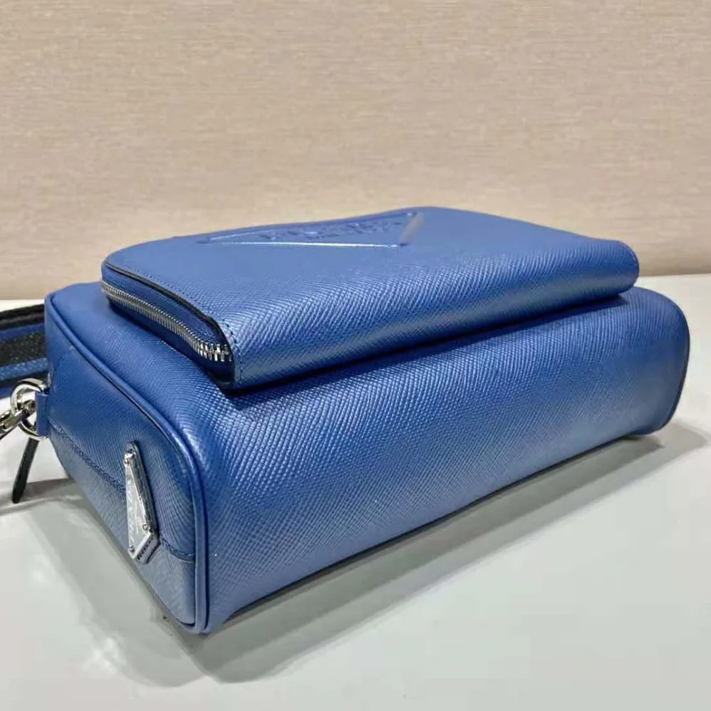 Prada Saffiano Leather Shoulder Bag With Iconic Prada Material for Men in Navy