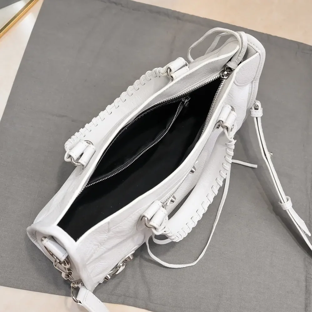Balenciaga Le City Medium Bag in Optic White Arena Lambskin for Women Balenciaga Le City Medium Bag in Optic White Arena Lambskin for Women