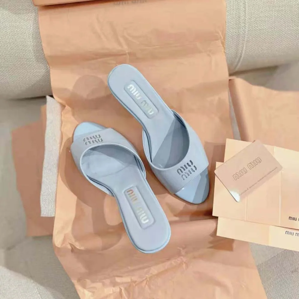 Miu Miu Patent Leather Sandals in 45 mm Heel Height for Women in Blue Miu Miu Patent Leather Sandals in 45 mm Heel Height for Women in Blue