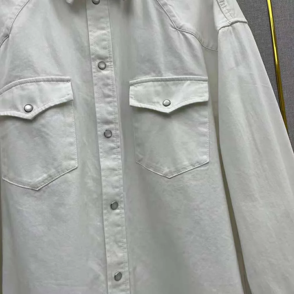 Celine Cowboy Painter Shirt in White Denim for Women Celine Cowboy Painter Shirt in White Denim for Women