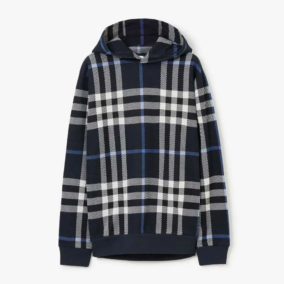 Burberry Check Cotton Jacquard Hoodie for Men in Blue