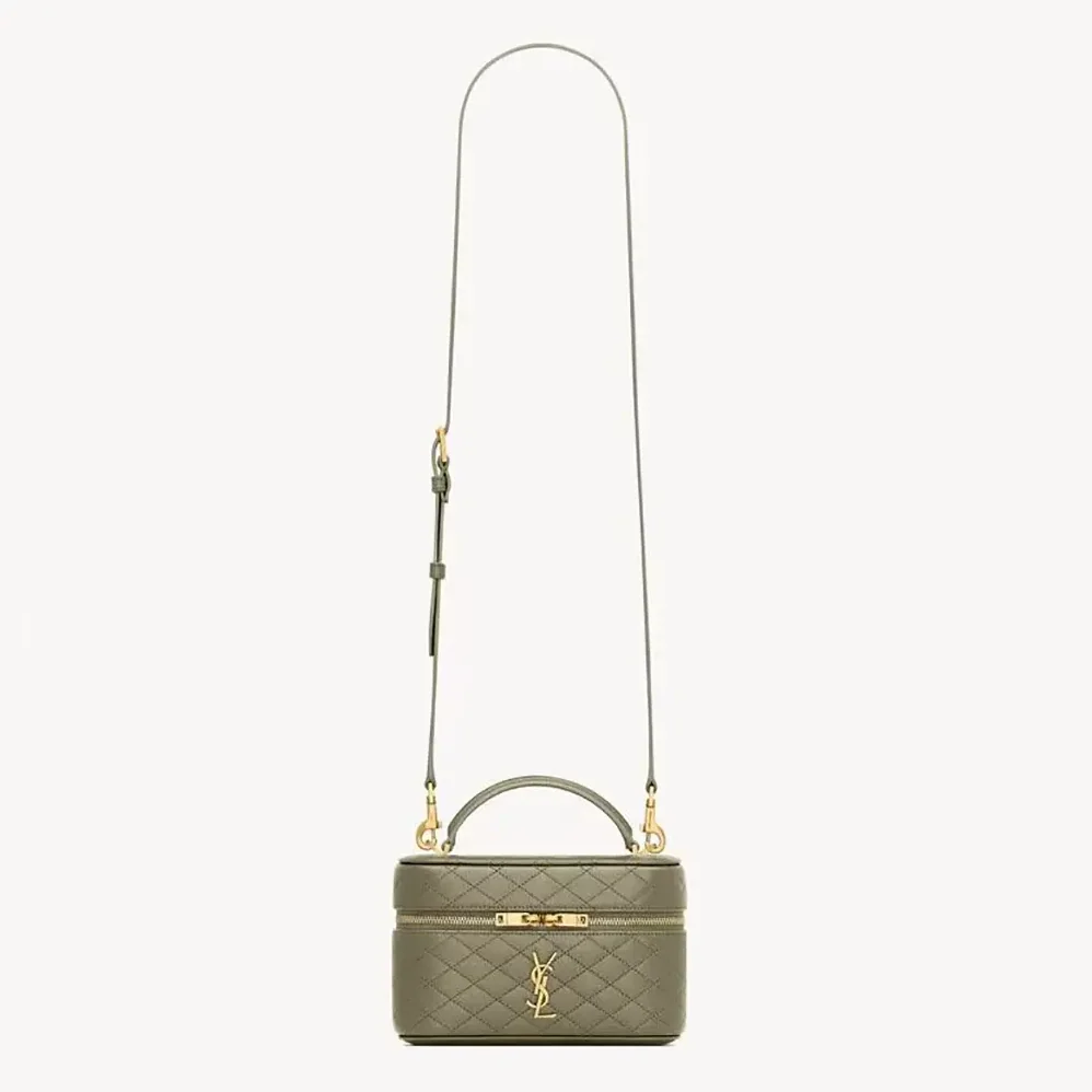 Saint Laurent YSL Gaby Vanity Bag In Lambskin for Women in Green Saint Laurent YSL Gaby Vanity Bag In Lambskin for Women in Green
