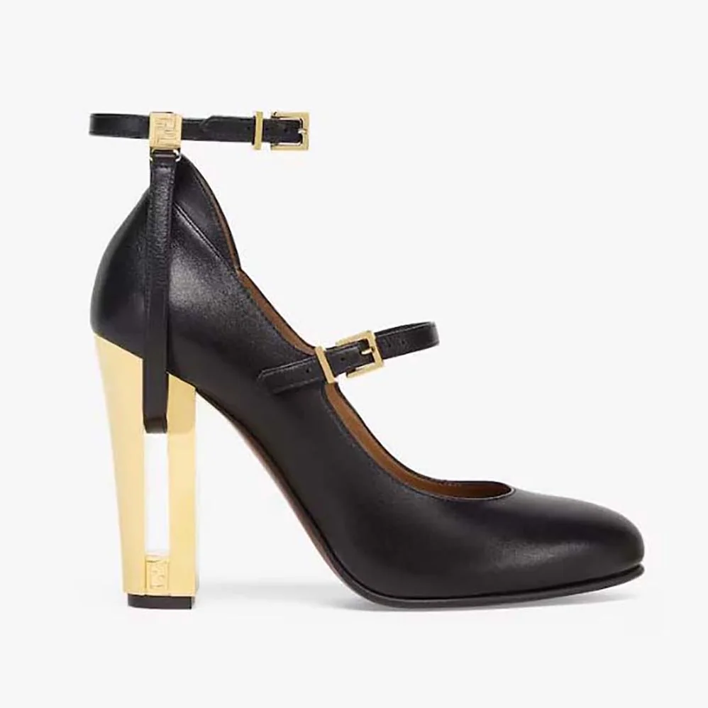 Fendi Delfina Black Leather High-Heeled Pumps for Women in Black Fendi Delfina Black Leather High-Heeled Pumps for Women in Black
