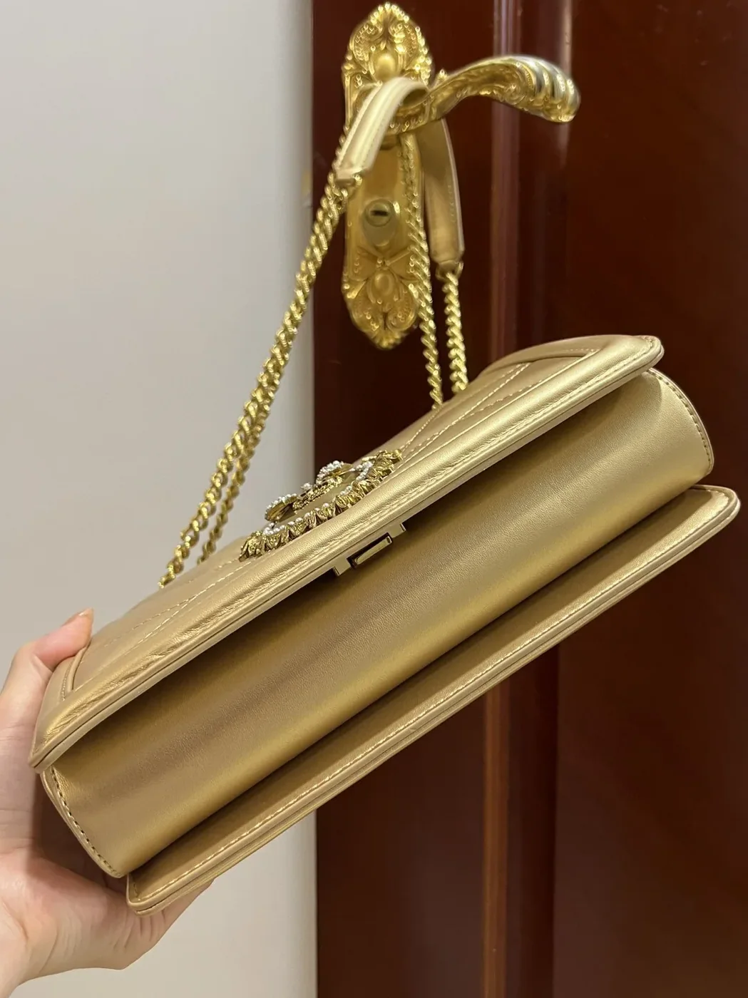 Dolce & Gabbana Large Devotion Bag In Quilted Nappa Gold / DG Dolce & Gabbana Large Devotion Bag In Quilted Nappa Gold / DG