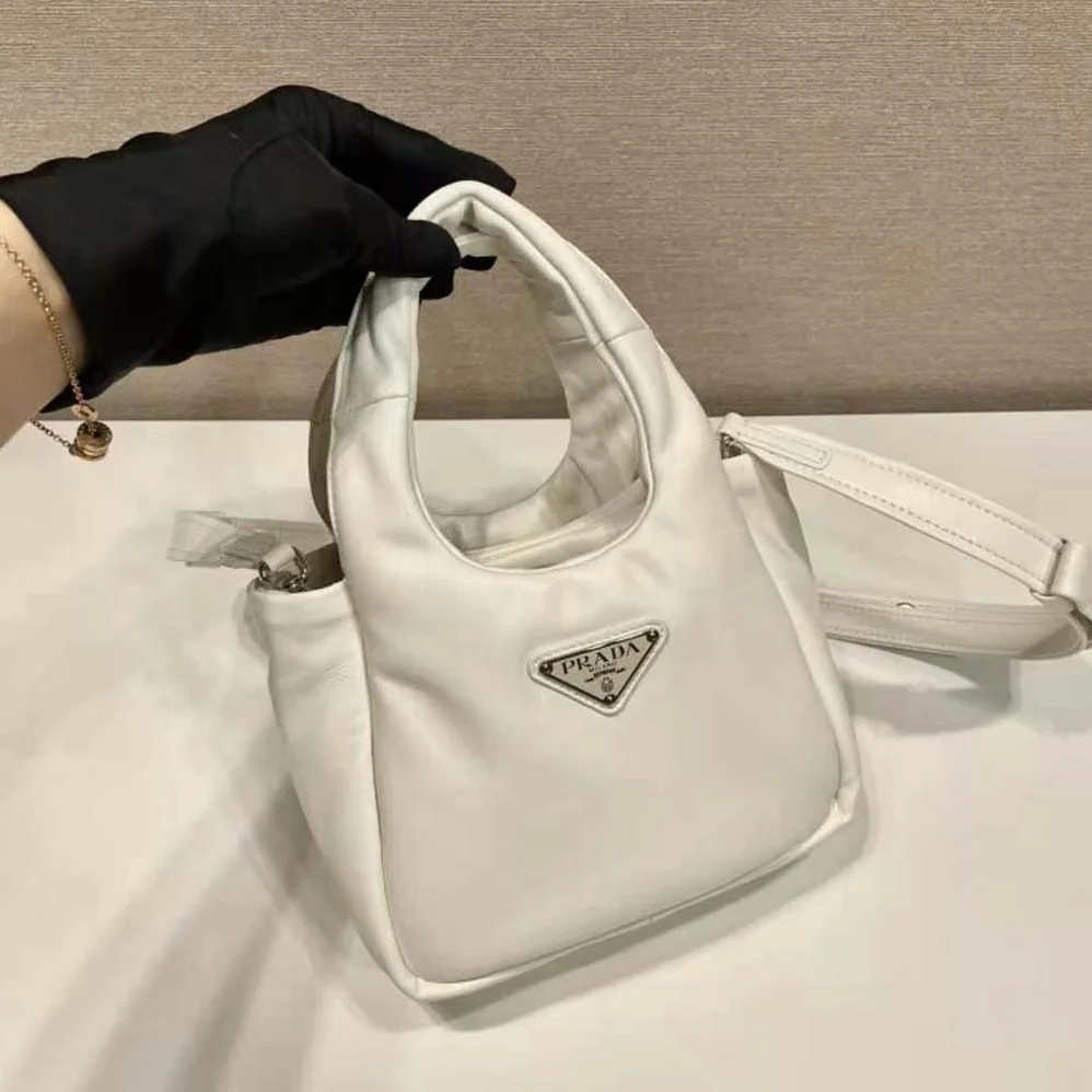 Prada Small Padded Prada Soft Nappa-Leather Bag for Women in White Prada Small Padded Prada Soft Nappa-Leather Bag for Women in White