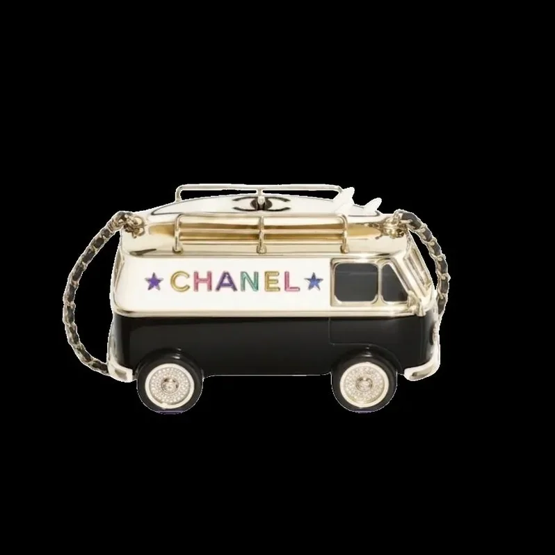 Chanel Mini Van Minaudiere / Black White And Gold Bag
