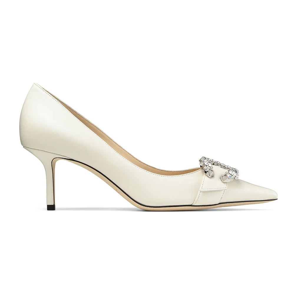 Jimmy Choo Saresa 65 Latte Nappa Leather Pumps with Crystal Embellishment for Women Jimmy Choo Saresa 65 Latte Nappa Leather Pumps with Crystal Embellishment for Women