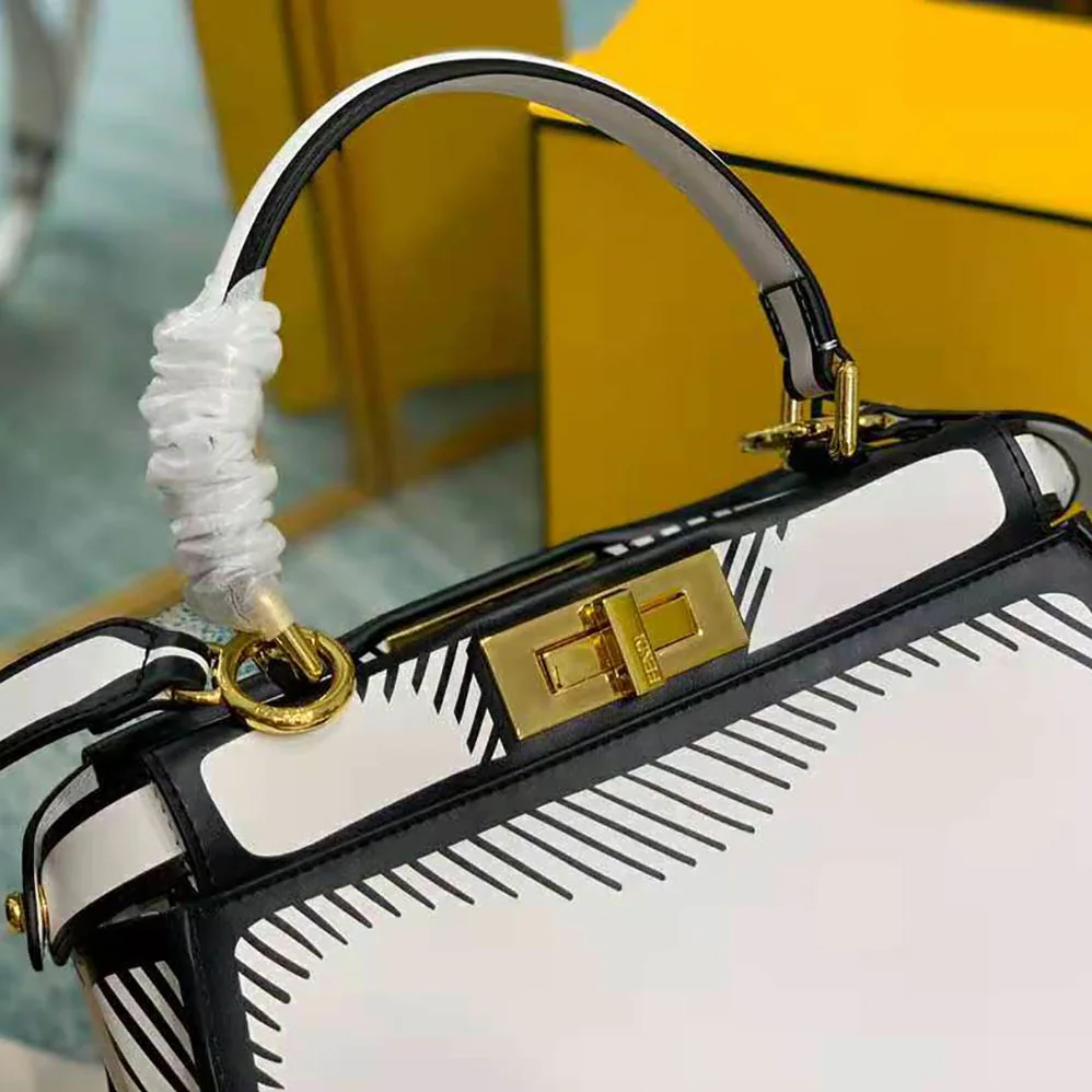 Fendi Peekaboo Iconic Medium White Leather FF Print Bag for Women Fendi Peekaboo Iconic Medium White Leather FF Print Bag for Women