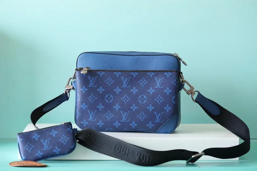 Louis Vuitton Trio Messenger Monogram Canvas And Taiga Cobalt Blue