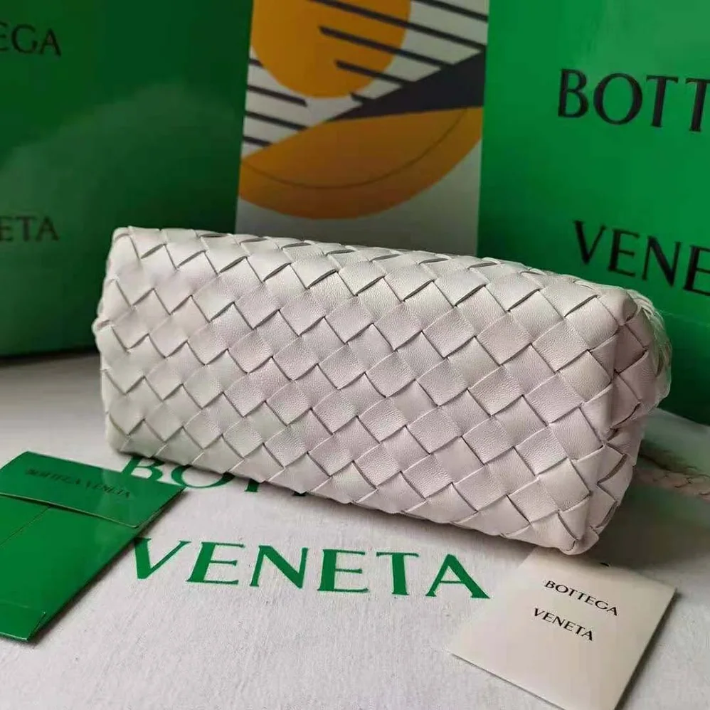 Bottega Veneta Small Andiamo Intrecciato Leather Top Handle Bag for Women in White