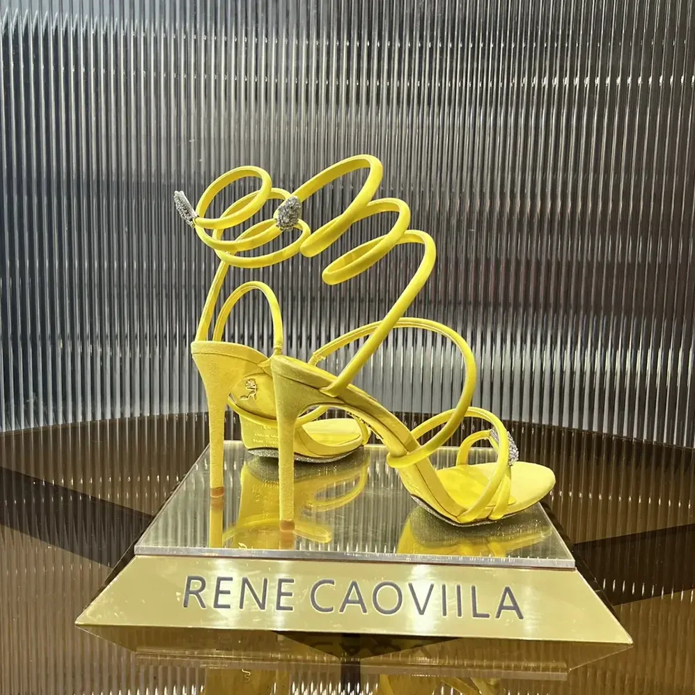 Rene Caovilla Serpente Midnight Yellow Sandal with Crystals 105 for Women