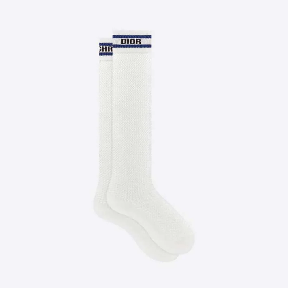 Dior Sporty High Socks White Black and Royal Blue Cotton for Women Dior Sporty High Socks White Black and Royal Blue Cotton for Women