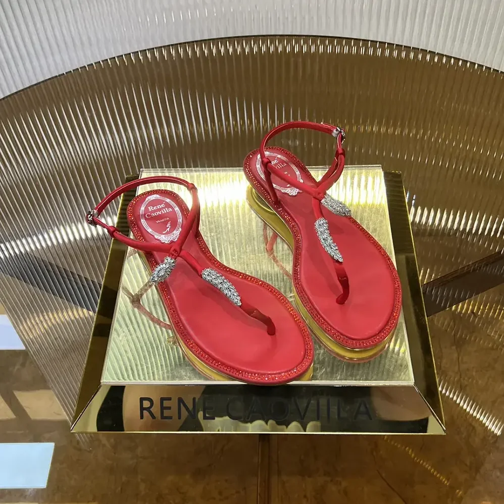 Rene Caovilla Serpente Red Thong Sandal 10 for Women