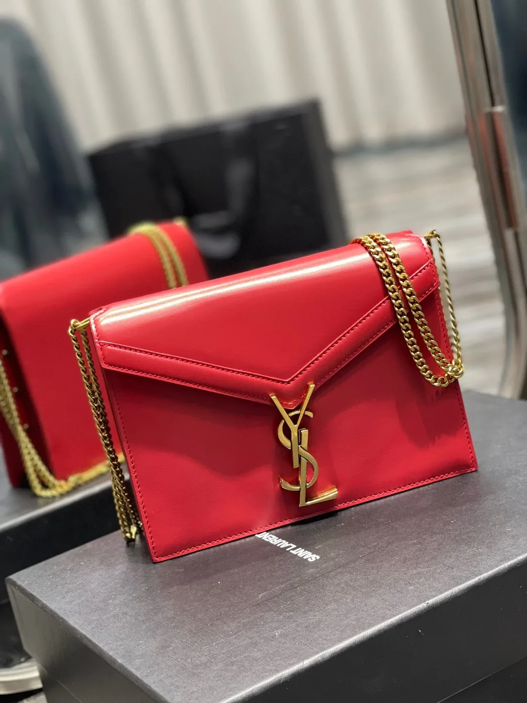 Saint Laurent Cassandra Medium Shoulder Bag in Red Gold Hardware Saint Laurent Cassandra Medium Shoulder Bag in Red Gold Hardware