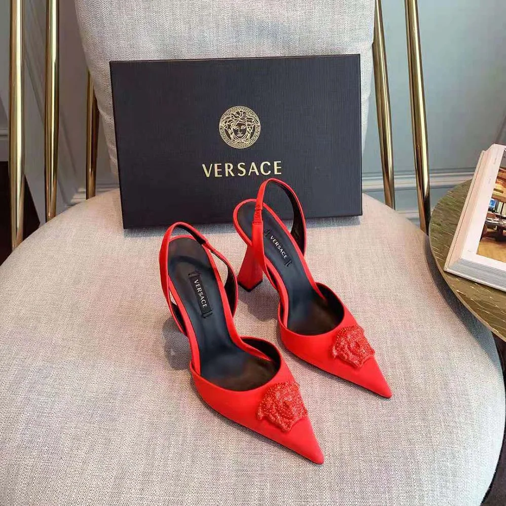 Versace La Medusa Satin Sling-Back Pumps in 105mm Heel Height for Women in Red